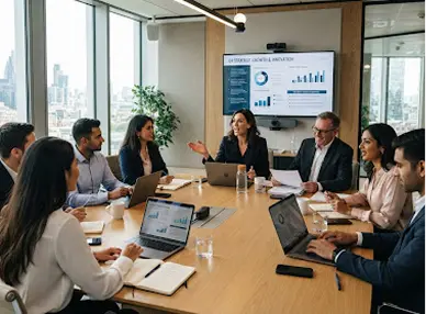 B-Square team collaborating in a meeting room