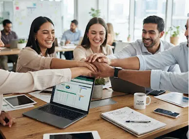 Team members celebrating a project milestone