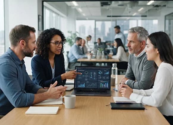 IT consultants discussing technology strategy